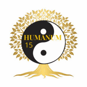 Logo humanum 15. Humain unifié sur 5 niveaux. Relié au ciel et à la terre comme l'arbre. Stable dans le changement du Yin et du Yang